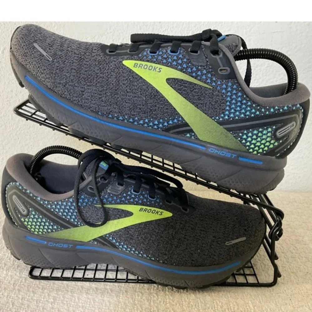 Brooks Ghost 14 Men's Running Shoes Grey Blue Lime‎ 9.5 Sneakers Walking